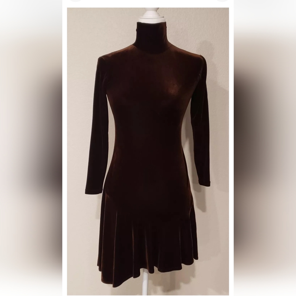 BRUNO DULUC FOR KUSH DARK BROWN VELVET ASYMMETRIC COCKTAIL DRESS IN SIZE S